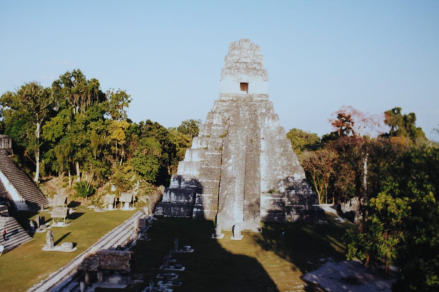 Temple I rising above the Great Plaza at Tikal National Park